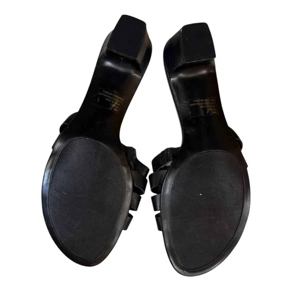 🆕 NEW LIFE STRIDE Black Leather Woven open toed Mules kitten heels size 9 - Picture 6 of 7